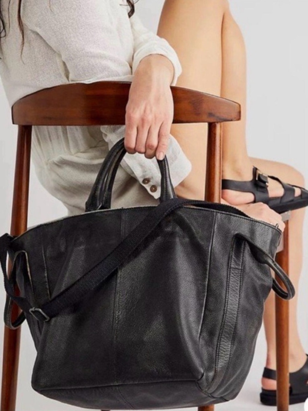 Free People Taupe Brown Leather Tote